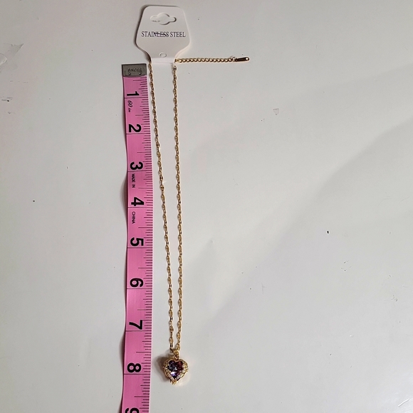 Heart Shape Pendant Necklace Simulated Amethyst & Crystals 15-17 Inches  NEW - Picture 7 of 12